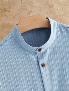 HIMLAND Men's Summer Casual Solid Color Short Sleeve Shirt - Blue - View 7