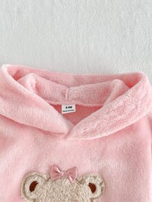 SHEIN Playful Pals 女嬰運動衫套裝上衣 冬季休閒套頭條紋連帽可愛時尚加厚抓絨內裡毛絨百搭粉色褲子 日常戶外度假 - 粉色 - 查看 9