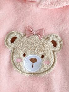 SHEIN Playful Pals 女嬰運動衫套裝上衣 冬季休閒套頭條紋連帽可愛時尚加厚抓絨內裡毛絨百搭粉色褲子 日常戶外度假 - 粉色 - 查看 8