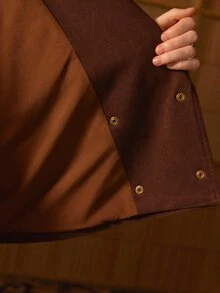 MOTF STUDIO DOUBLE-BREASTED LARGE LAPEL SHORT JACKET WITH BELT - Coffee Brown - View 9