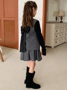 Dazy Kids Tween Girls Front Button & Back Bow Decor Tank Top And Skirt Set - Dark Grey - View 4
