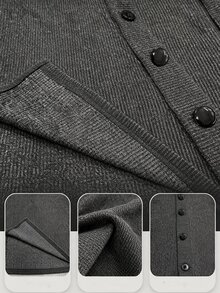 Franclia Plus Size Women's Casual Elegant Large Button Design Lapel Solid Color Sweatshirt, Autumn/Winter Waffle Knit Everyday Fall Office Homewear Grey - Dark Grey - View 5