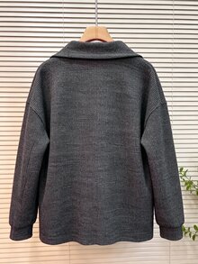 Franclia Plus Size Women's Casual Elegant Large Button Design Lapel Solid Color Sweatshirt, Autumn/Winter Waffle Knit Everyday Fall Office Homewear Grey - Dark Grey - View 4