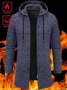 Manfinity Homme Cardigan Rajut Pria Lengan Panjang dengan Bukaan Depan dan Tali Serut serta Tudung - Biru - View 1