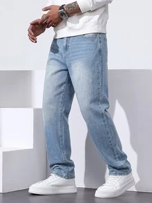 QuarKem Men's Straight Loose Casual Fit Jeans With Pockets - Light Wash - View 1