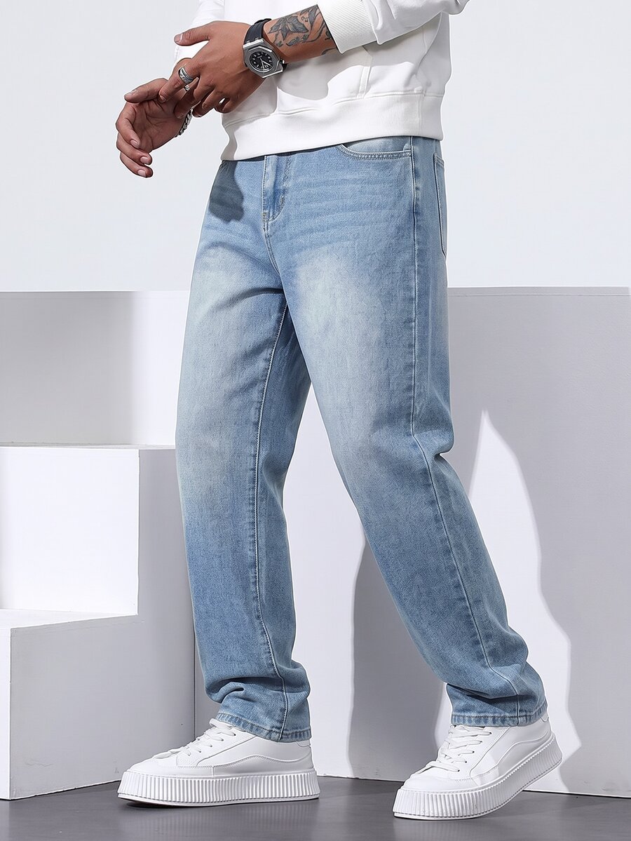 QuarKem Men's Straight Loose Casual Fit Jeans With Pockets - Light Wash - View 1
