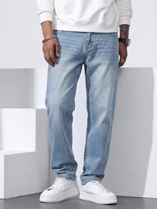 QuarKem Men's Straight Loose Casual Fit Jeans With Pockets - Light Wash - View 4