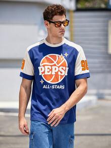 PEPSI X SHEIN Manfinity Dauomo Men's Loose Fit Short Sleeve T-Shirt With Contrast Color Basketball Print Pattern, Casual Versatile Streetwear Style For Summer Outings - Multicolor - View 4