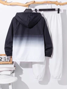 SHEIN 兒童青少年男孩半拉鍊連帽外套與慢跑長褲2件套，休閒運動風，適合秋冬 - 彩色 - 查看 2