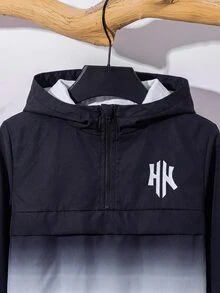 SHEIN 兒童青少年男孩半拉鍊連帽外套與慢跑長褲2件套，休閒運動風，適合秋冬 - 彩色 - 查看 4