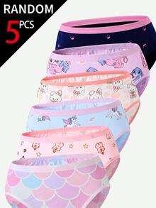 SHEIN [5 Random Piece] Girls Cotton Panties, Baby Pink White Fairy Unicorn Mermaid Capybara Rabbit Prints, Soft Comfy Underwear Winter - Multicolor - View 6