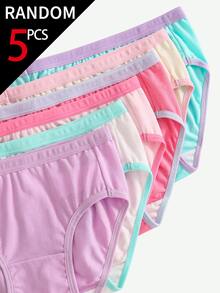 SHEIN [5 Random Piece] Girls Cotton Panties, Baby Pink White Fairy Unicorn Mermaid Capybara Rabbit Prints, Soft Comfy Underwear Winter - Multicolor - View 5