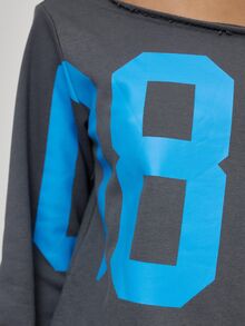 MUSERA Blue Graphic Off Shoulder Long Sleeve Top Fall Autumn Winter Coolgirl Back To School Blancs - Grey - View 6