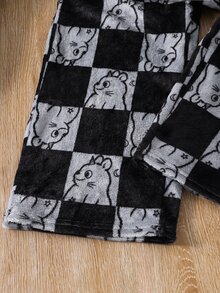 SHEIN 青少年男孩 2件組可愛休閒動物印花絨毛睡衣套裝，適合秋冬穿著，附抓絨內裡保暖 - 彩色 - 查看 7