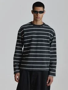 Musero Long Sleeve Drop Shoulder Oversized Polo Shirt With Front And Back Embroidery Autum Winter Essentials - Black and White - View 1