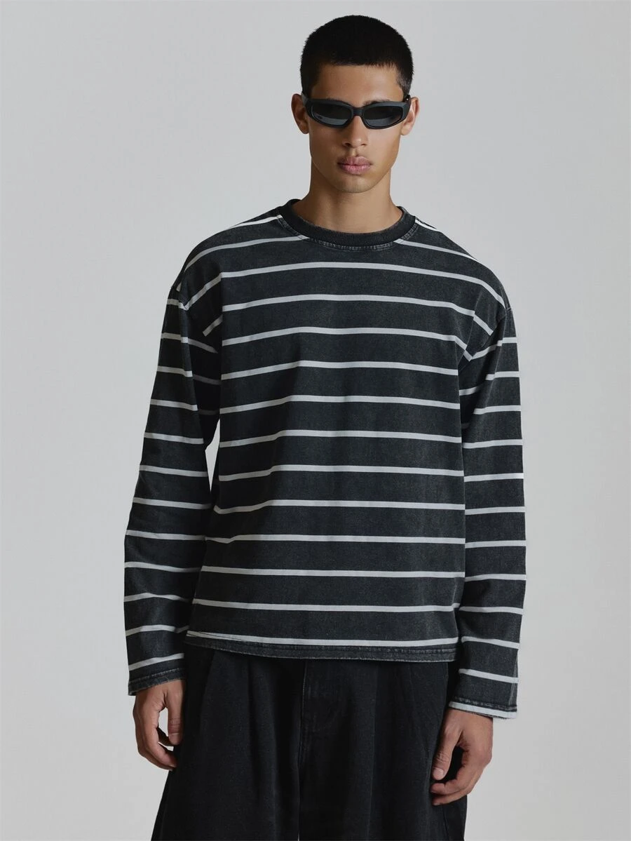 Musero Long Sleeve Drop Shoulder Oversized Polo Shirt With Front And Back Embroidery Autum Winter Essentials - Black and White - View 1