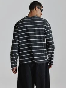 Musero Long Sleeve Drop Shoulder Oversized Polo Shirt With Front And Back Embroidery Autum Winter Essentials - Black and White - View 4