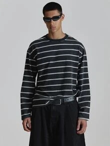 Musero Long Sleeve Drop Shoulder Oversized Polo Shirt With Front And Back Embroidery Autum Winter Essentials - Black and White - View 2