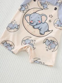 Cozy Pixies Baju Terusan Bayi Laki-Laki Motif Dinosaurus Kartun Rajut Lembut Leher Bulat Lengan Pendek - MultiWarna - View 4