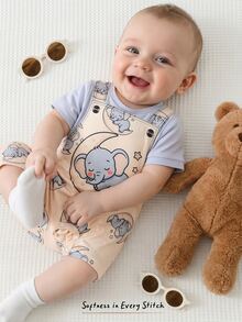 Cozy Pixies Baju Terusan Bayi Laki-Laki Motif Dinosaurus Kartun Rajut Lembut Leher Bulat Lengan Pendek - MultiWarna - View 7