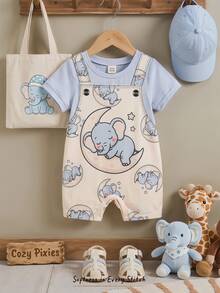 Cozy Pixies Baju Terusan Bayi Laki-Laki Motif Dinosaurus Kartun Rajut Lembut Leher Bulat Lengan Pendek - MultiWarna - View 1