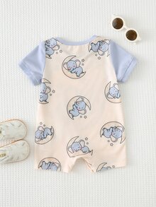Cozy Pixies Baju Terusan Bayi Laki-Laki Motif Dinosaurus Kartun Rajut Lembut Leher Bulat Lengan Pendek - MultiWarna - View 2