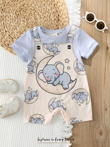 Cozy Pixies Baju Terusan Bayi Laki-Laki Motif Dinosaurus Kartun Rajut Lembut Leher Bulat Lengan Pendek - MultiWarna - View 5