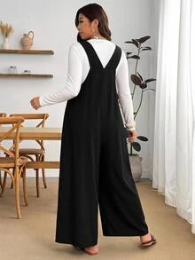 Enliva Plus Size Women's Overall Jumpsuit Sleeveless Adjustable Strap Wide Leg Loose Fit Casual Romper Flattering Compatible With Apple Shape - Black - View 2