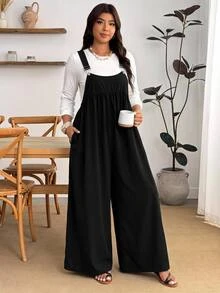 Enliva Plus Size Women's Overall Jumpsuit Sleeveless Adjustable Strap Wide Leg Loose Fit Casual Romper Flattering Compatible With Apple Shape - Black - View 6
