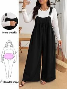 Enliva Plus Size Women's Overall Jumpsuit Sleeveless Adjustable Strap Wide Leg Loose Fit Casual Romper Flattering Compatible With Apple Shape - Black - View 7