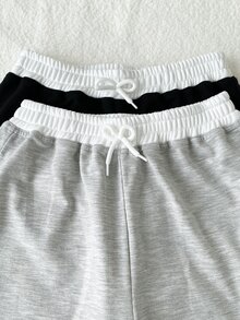 SHEIN Tween女孩秋冬休閒百搭街頭風寬鬆寬腿拼接撞色雙腰頭設計運動褲2件套，適合外出、上學、購物等多種場合 - 彩色 - 查看 9
