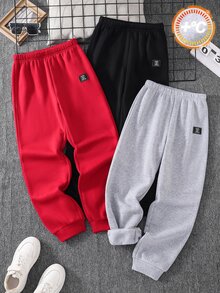SHEIN 3件組兒童青少年男孩秋冬休閒慢跑褲 基本運動長褲 多件裝 男孩秋冬運動褲 - 彩色 - 查看 2