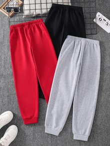 SHEIN 3件組兒童青少年男孩秋冬休閒慢跑褲 基本運動長褲 多件裝 男孩秋冬運動褲 - 彩色 - 查看 3
