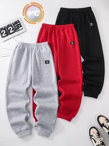 SHEIN 3件組兒童青少年男孩秋冬休閒慢跑褲 基本運動長褲 多件裝 男孩秋冬運動褲 - 彩色 - 查看 6