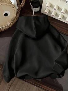 SHEIN CURVE+ كنزة رياضية مطبوعة كاجوال بتصميم بسيط مقاس كبير 22W، مناسبة للخريف/الشتاء - الأسود - مشاهدة 4