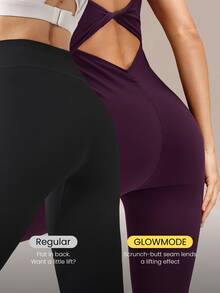 GLOWMODE 24" ButterFit Make The Cut Knotted Back Butt Scrunch Jumpsuit Bodysuit Low Impact Yoga Daily Removable Cups Spring Summer - Bold Plum - View 4