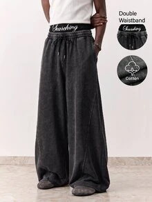 SWAVVY Men's Casual Dark Gray Sweatpants, Standard Size, Plain Design With Pockets And Curved Leg - Black - View 1