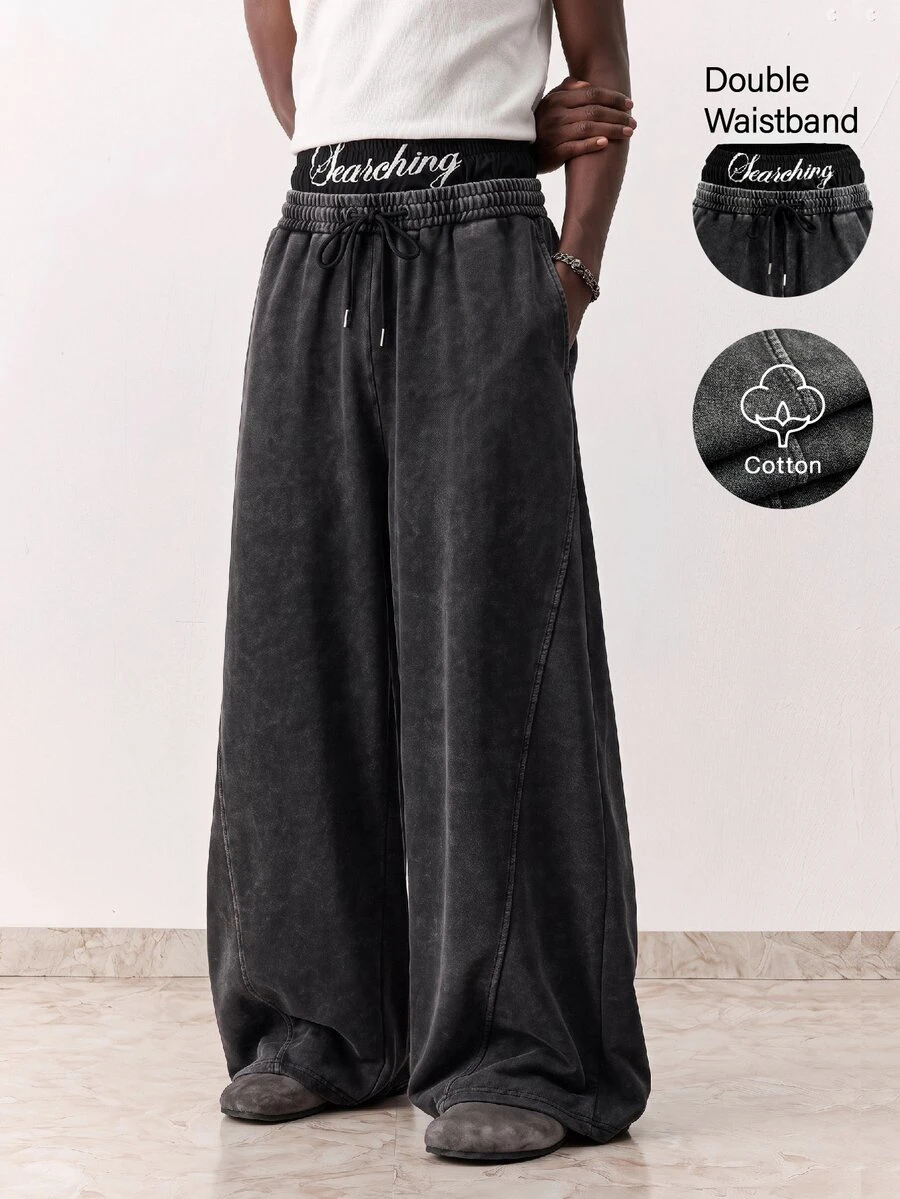 SWAVVY Men's Casual Dark Gray Sweatpants, Standard Size, Plain Design With Pockets And Curved Leg - Black - View 1