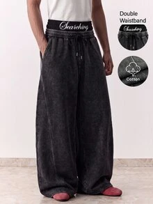 SWAVVY Men's Casual Dark Gray Sweatpants, Standard Size, Plain Design With Pockets And Curved Leg - Black - View 2