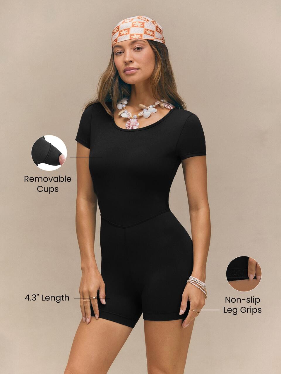 4.3" ButterFit Flow Muse Stretchy Sweat-Wicking Backless Crisscross Short Sleeve Bodysuit With Removable Cups Anti-Slip Grip Yoga Pilates