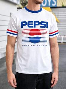 PEPSI X SHEIN Manfinity Dauomo 男士夏季寬鬆短袖T恤，對比色條紋籃球印花圖案，舒適面料，休閒百搭版型，日常街頭風 - 彩色 - 查看 5