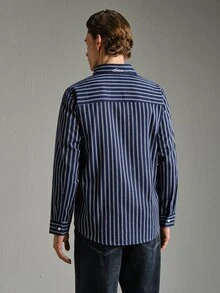 Calmiston 男士條紋休閒日常穿著襯衫 節慶男孩款 秋冬新款 Polo 衫，Camisa Polo Masculina - 藏蓝色 - 查看 6