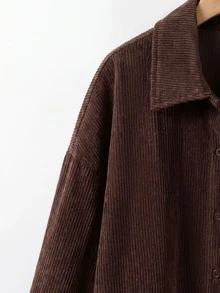 SHEIN LUNE Plus Size Women Solid Color Long Sleeve Casual Loose Fit Shirt Winter - Coffee Brown - View 3