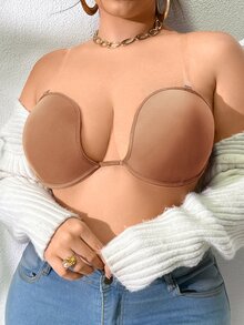 DesireSculpt 大尺碼女款拼色休閒透明肩帶內衣 - 摩卡棕 - 查看 3