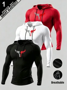 Gym Rark Men's Horn Pattern Printed Hooded Sports Sweatshirt - Black - View 1