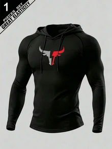 Gym Rark Men's Horn Pattern Printed Hooded Sports Sweatshirt - Black - View 3