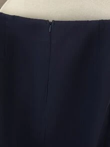 EMERY ROSE Rok Lurus Wanita Warna Biru Tua dengan Potongan Pinggang yang Rapi, Belahan Depan, Desain Saku Palsu dengan Penutup, Rok Panjang Sedang yang Elegan - Navy Blue - View 6