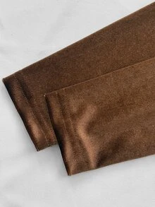 Cévolie Fashionable Minimalist Design Cowl Neck Lace Patchwork Top - Coffee Brown - View 7