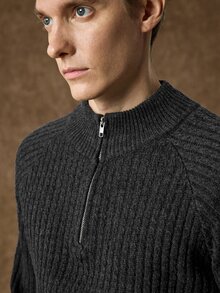 Claim Dot 男士針織插肩袖長袖拉鍊毛衣，適合日常休閒中性穿著，米色秋季教師節辦公工作 - 深灰色 - 查看 8