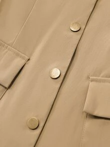 SHEIN Women's Solid Color Stand Collar Long Sleeve Single-Breasted Casual Jacket - Khaki - View 4